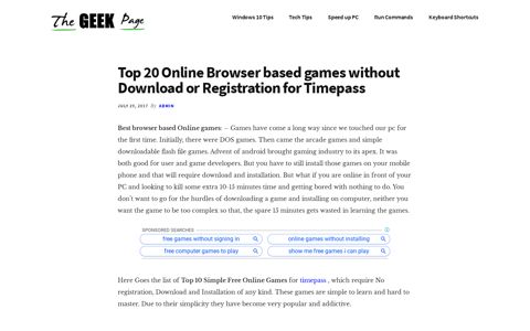 Top 20 Online Browser games without Download or Registration