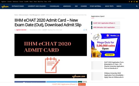 IIHM eCHAT 2020 Admit Card - New Exam Date (Out ...