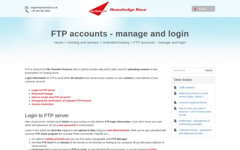 FTP accounts - manage and login - Active24