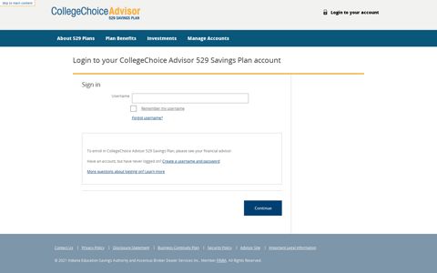 Login to your CollegeChoice Advisor 529 Savings Plan account