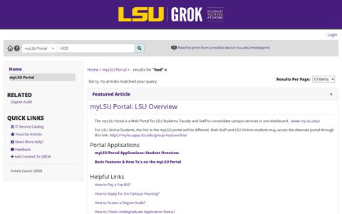 Searching Category myLSU Portal for HOD - GROK Browse
