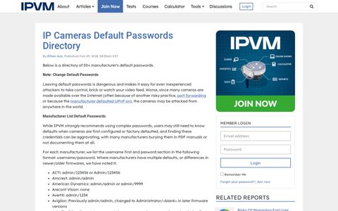 IP Cameras Default Passwords Directory - iPVM