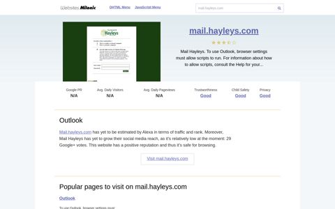 Mail.hayleys.com website. Outlook.