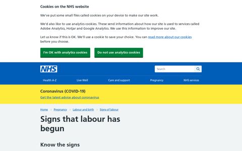 Signs that labour has begun - NHS