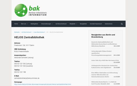 HELIOS Zentralbibliothek – BAK Information