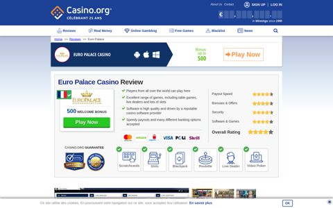 Euro Palace Casino 2020 - Free $€500 EuroPalace Bonus!