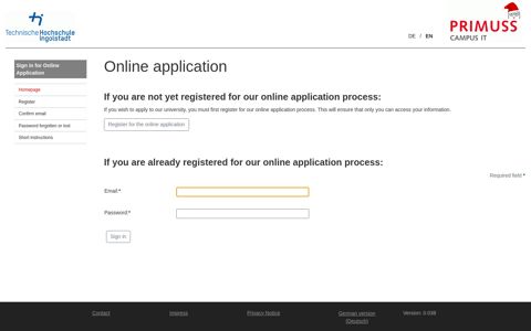 Sign in for Online Application - Primuss