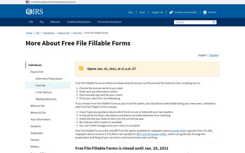 Free File Fillable Forms is Closed | Internal Revenue Service