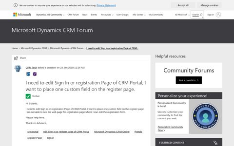 I need to edit Sign In or registration Page of CRM Portal, I want ...