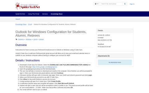 Article - Outlook for Windows Configu... - SpiderTechNet