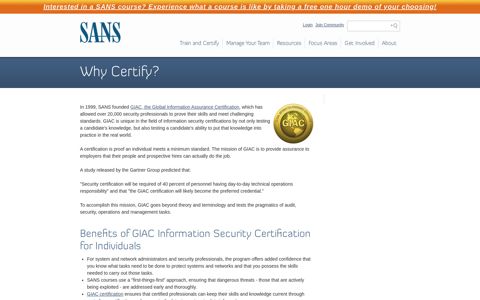 Why Certify: Information Security Certification GIAC - SANS ...