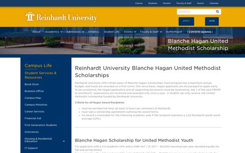 Blanche Hagan United Methodist Scholarship - Reinhardt ...