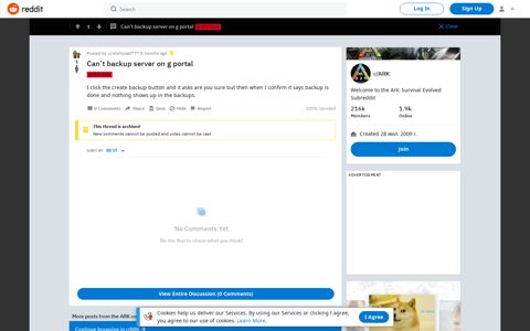 Can't backup server on g portal : ARK - Reddit