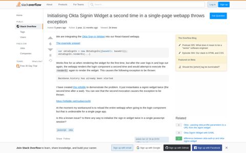 Initialising Okta Signin Widget a second time in a single-page ...
