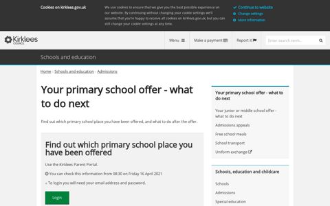 Your primary school offer - what to do next - Kirklees Council