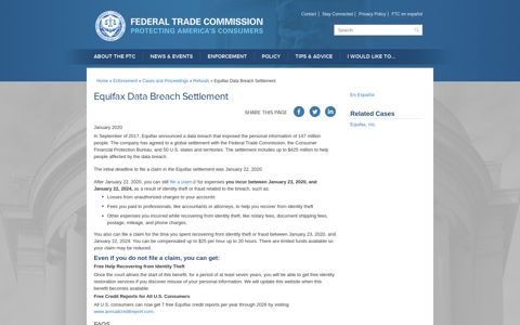 Equifax Data Breach Settlement | Federal Trade Commission