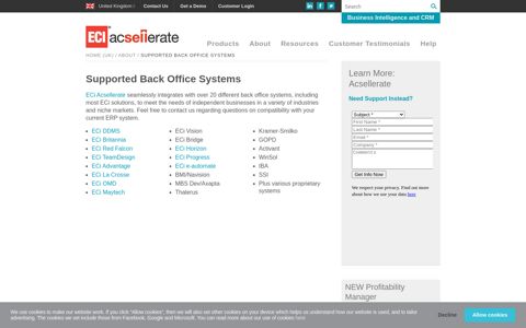 Supported Back Office Systems | ECi Acsellerate