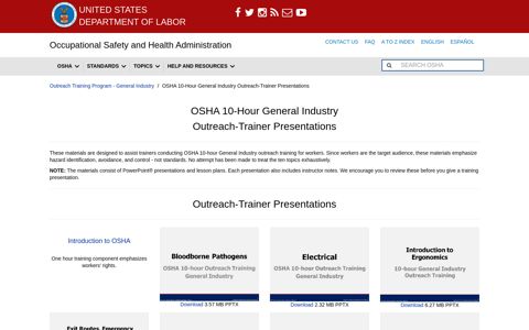 OSHA 10-Hour General Industry Outreach - Trainer ...