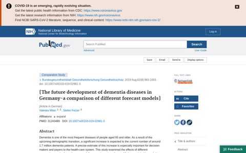 [The future development of dementia diseases in Germany-a ...