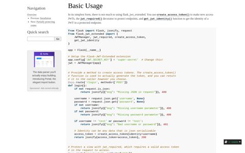 Basic Usage — flask-jwt-extended 3.25.0 documentation