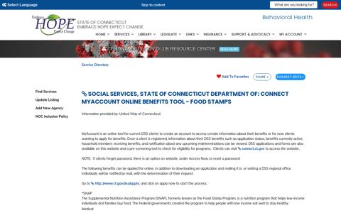 ConneCT MyAccount Online Benefits Tool - Food Stamps