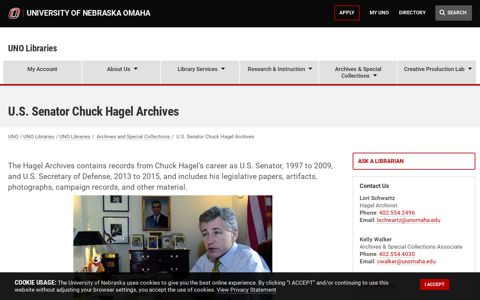 U.S. Senator Chuck Hagel Archives | UNO Libraries ...
