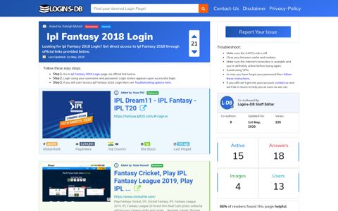 Ipl Fantasy 2018 Login - Logins-DB