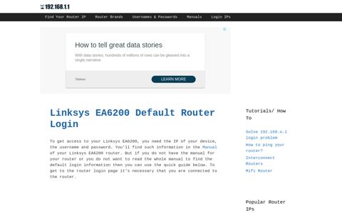 Linksys EA6200 Default Router Login - 192.168.1.1