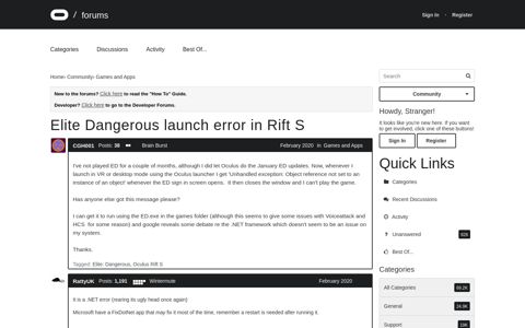 Elite Dangerous launch error in Rift S — Oculus
