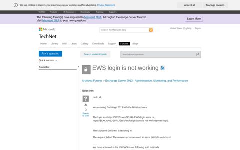 EWS login is not working - Microsoft Technet