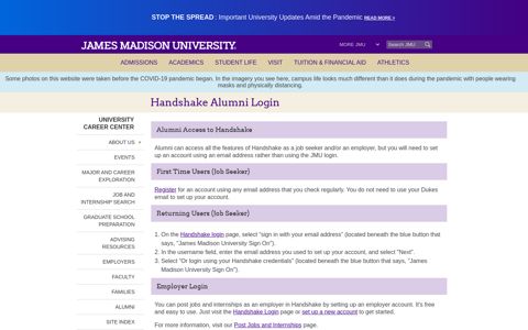 Handshake Alumni Login - James Madison University
