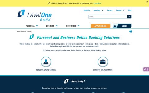 Online Banking from Level One Bank | Michigan