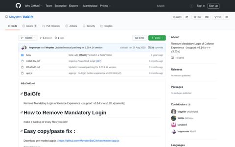 Moyster/BaiGfe: Remove Mandatory Login of Geforce ... - GitHub