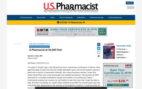 A Pharmacist at 36,000 Feet - US Pharmacist