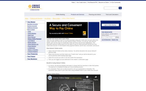 Interac Online Payment - Consolidated Credit Union