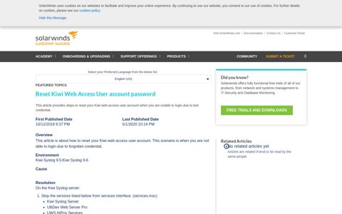 Reset Kiwi Web Access User account password