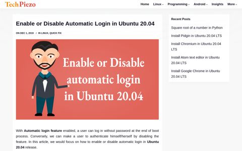 Enable or Disable Automatic Login in Ubuntu 20.04 - TechPiezo