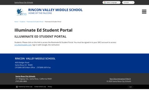 Illuminate Ed Student Portal - Rincon Valley Middle School