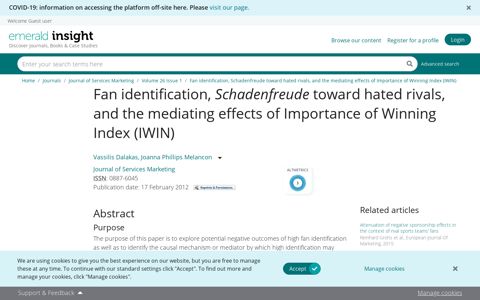 Fan identification, Schadenfreude toward hated rivals, and the ...