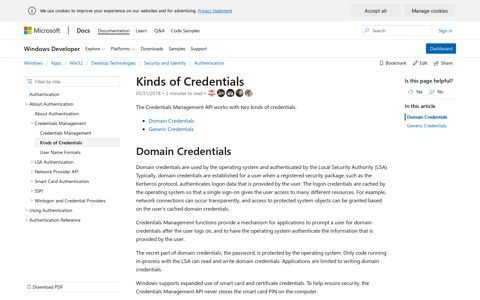 Kinds of Credentials - Win32 apps | Microsoft Docs