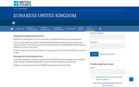 Login/Register | EURAXESS United Kingdom