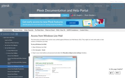 Access from Windows Live Mail | Plesk Obsidian documentation