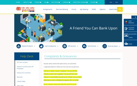 Complaints & Grievances - Vijaya Bank - Bank of Baroda