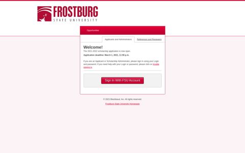 Sign In - Frostburg State University Scholarships