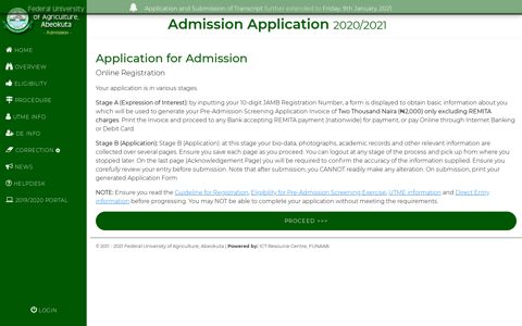 Application for 2020/2021 Academic Session - FUNAAB