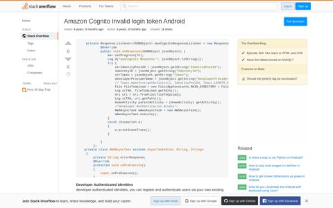 Amazon Cognito Invalid login token Android - Stack Overflow