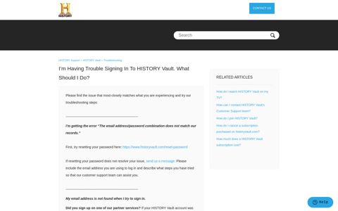 I'm having trouble signing in to HISTORY Vault. What should I ...