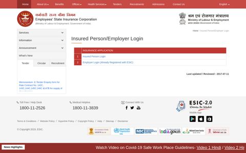 Insured Person/Employer Login | Employee's State ... - Esic