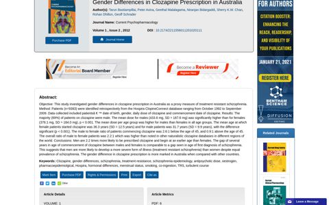 Gender Differences in Clozapine Prescription in Australia ...