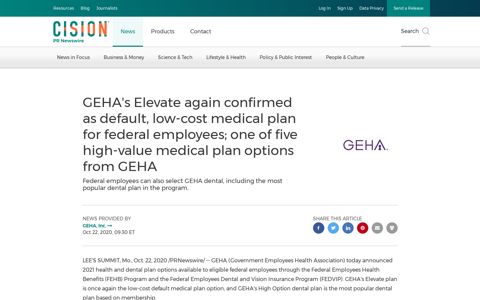 GEHA's Elevate again confirmed as default, low-cost medical ...